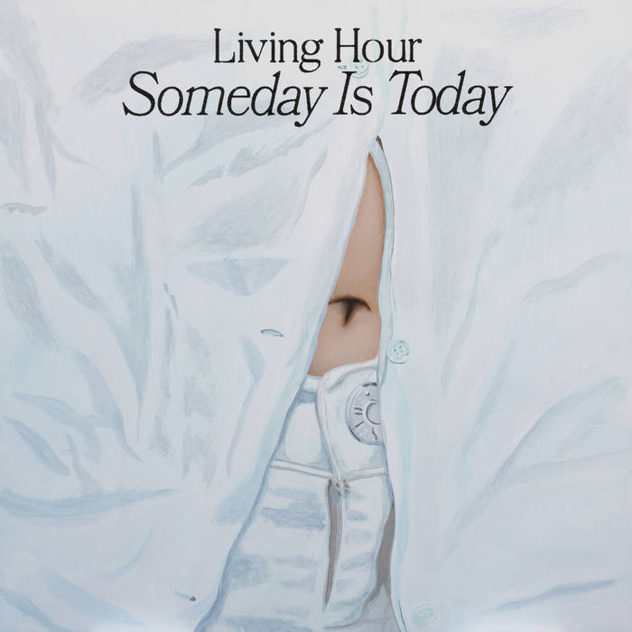 Living Hour Someday is Today album cover. White shirt covering white jeans with exposed belly button