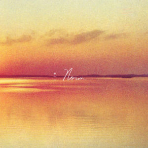 Picture of an orange sunset on a lake with cursive text in the center that reads "Norm."